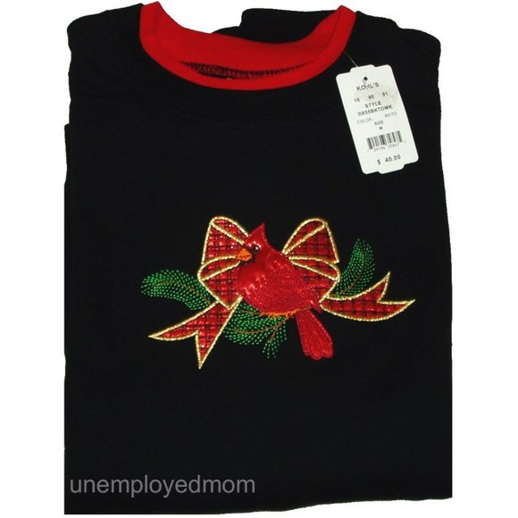 XL Red Cardinal Bow Holiday Sweatshirt Top Graphic Women's Sweater Christmas - Picture 2 of 6
